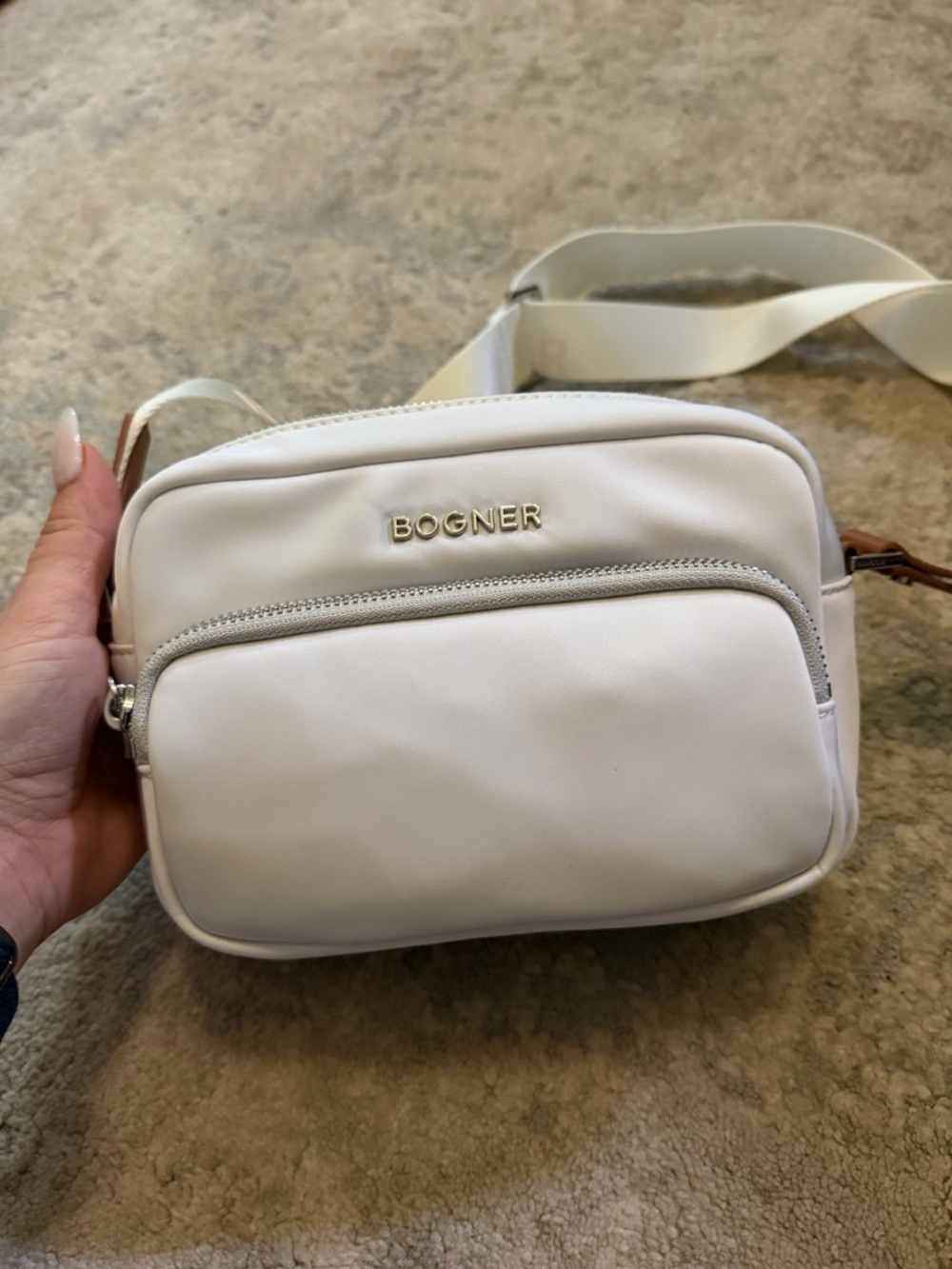 Bogner Cream Compact Crossbody Bag with Front Zip Pocket BRAND NEW NEVER USED!!!